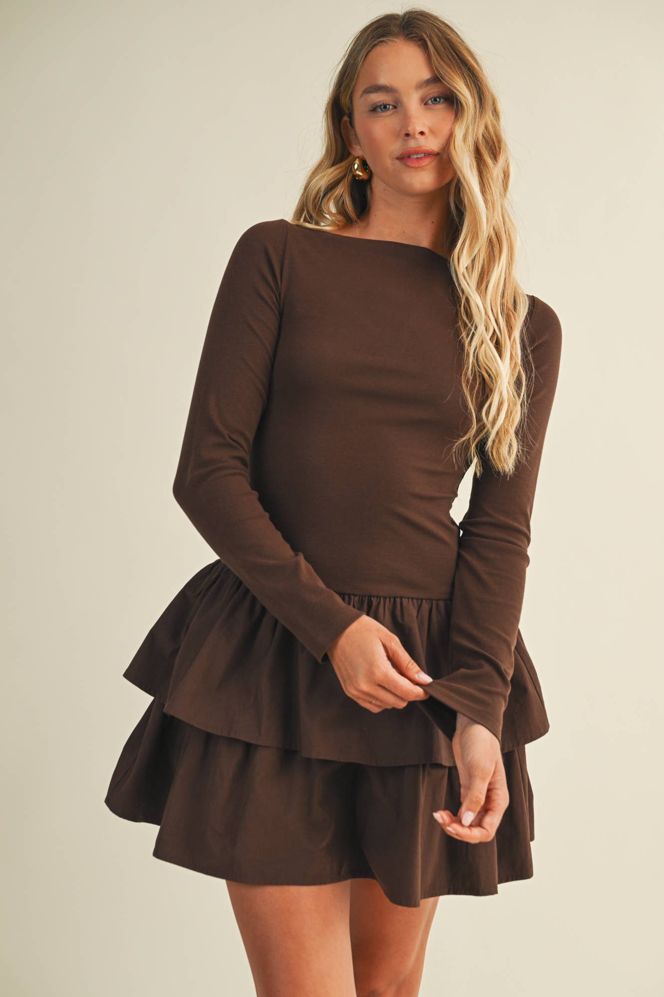 Boat Neck Tiered Ruffle Dress
