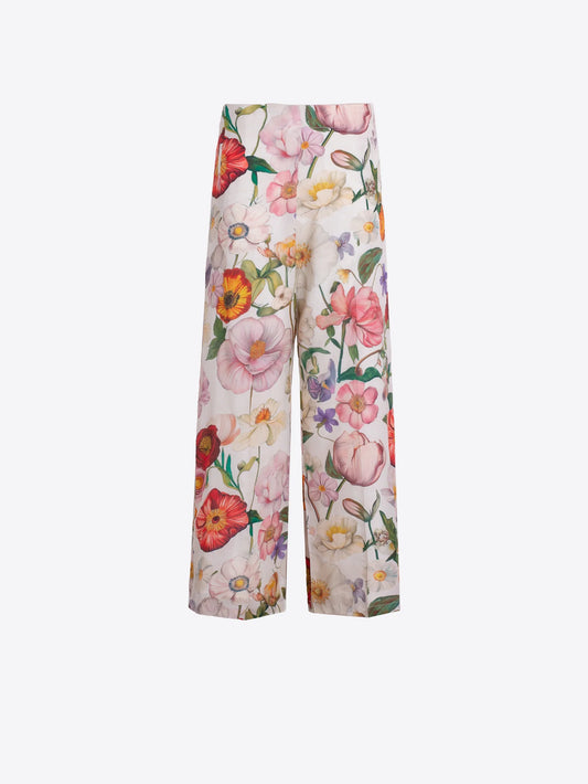 Illustrated Floral Wide Leg Linen Pant