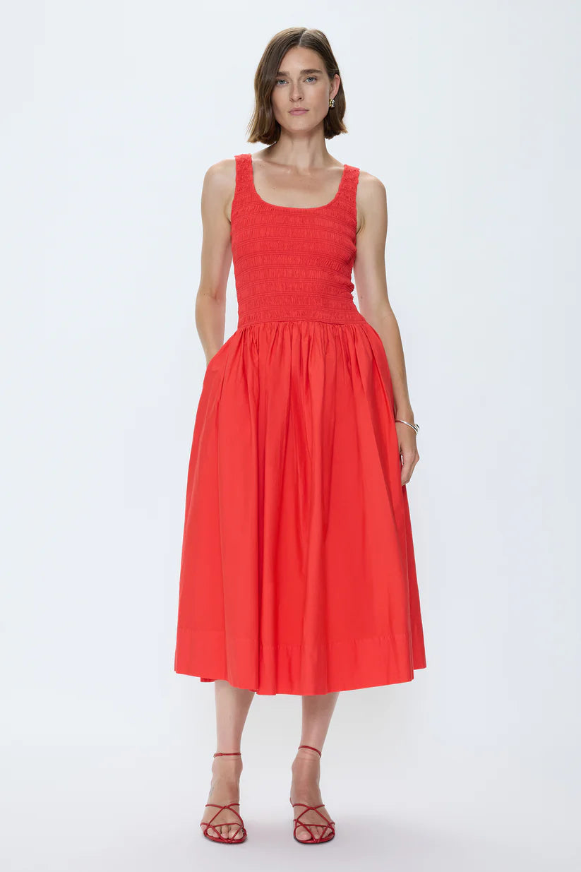 Alessia Smocked Drop Waist Dress in Maraschino