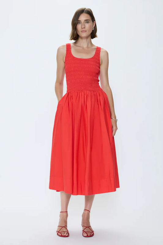 Alessia Smocked Drop Waist Dress in Maraschino