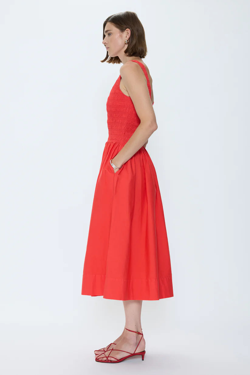 Alessia Smocked Drop Waist Dress in Maraschino