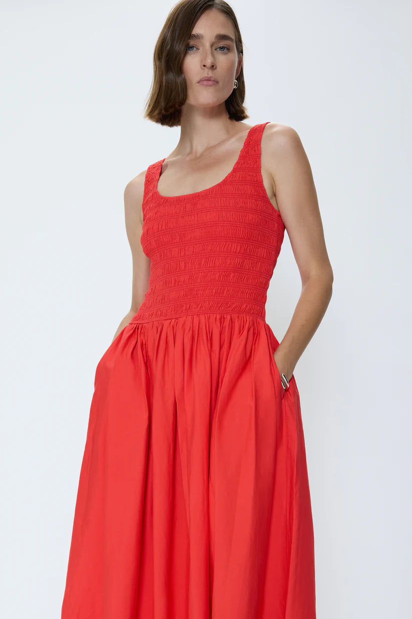 Alessia Smocked Drop Waist Dress in Maraschino