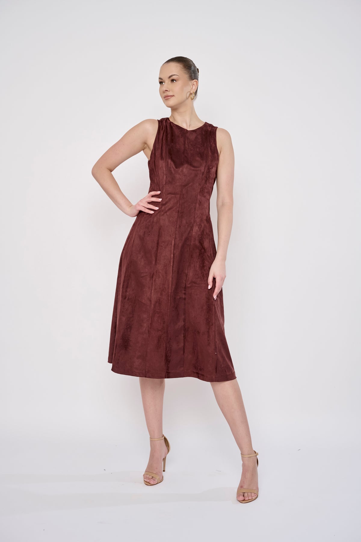 Liana Dress in Maroon Suede