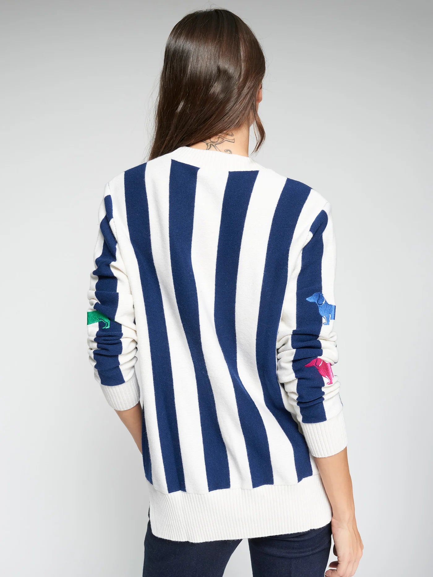 Dog Embroidered Striped Cardigan