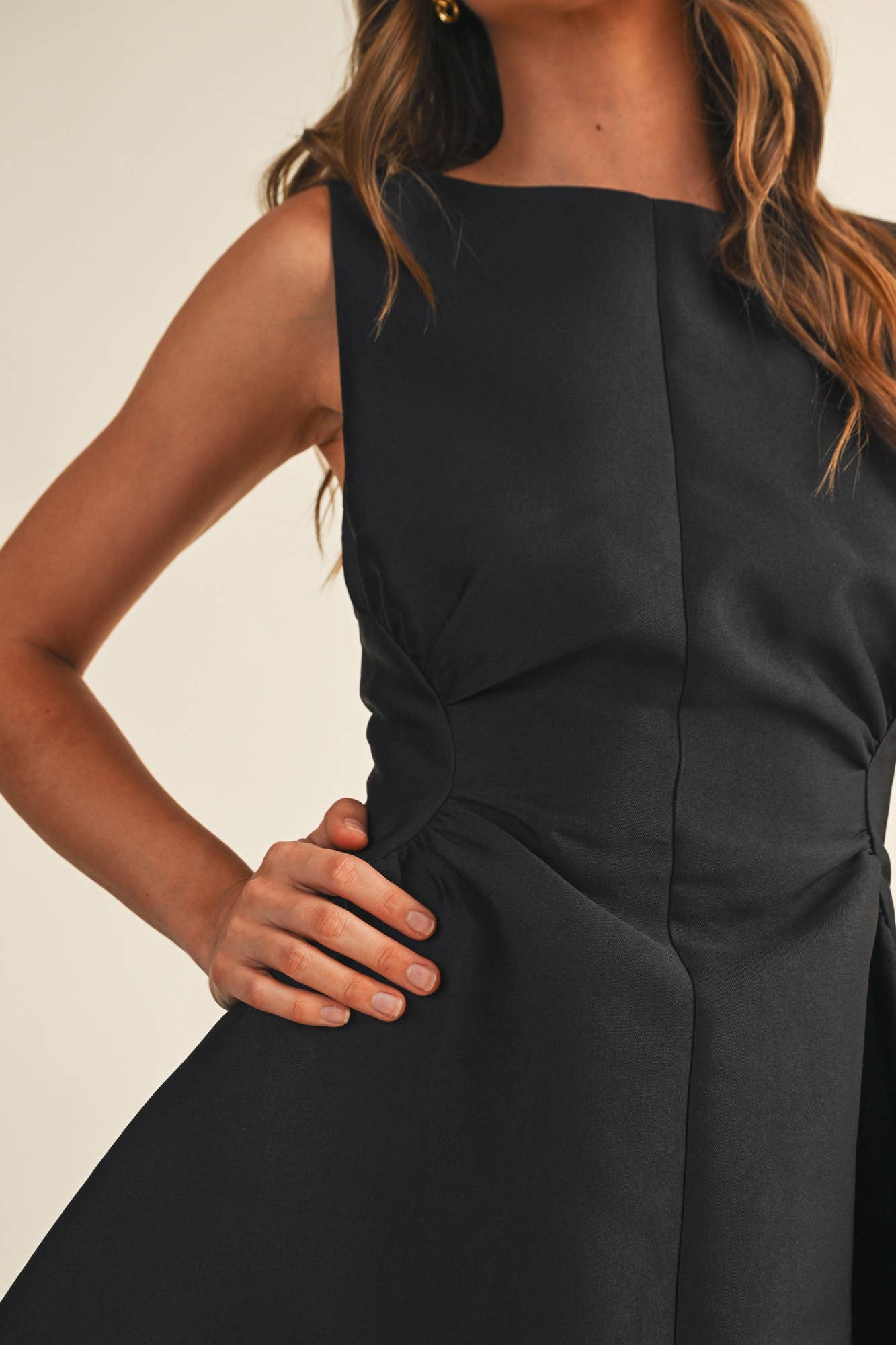 Shirred Waist Sleeveless Flare Dress