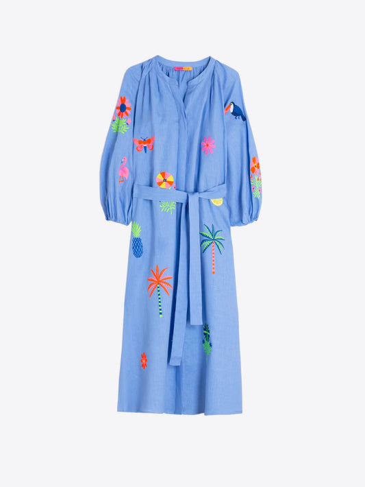 Midi Dress with Tropical Embroidery