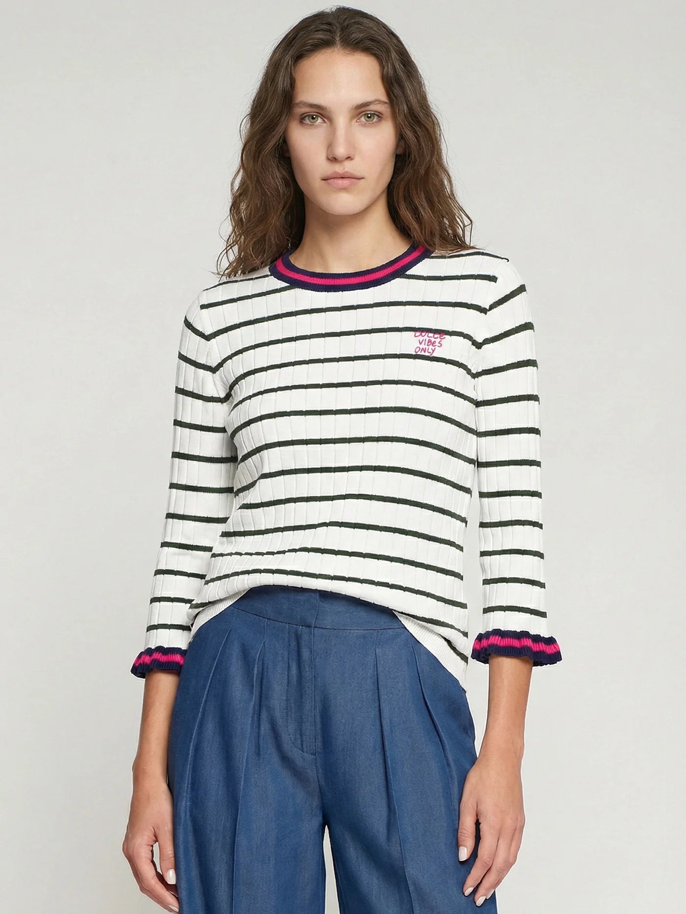Striped Ruffle Knit Top