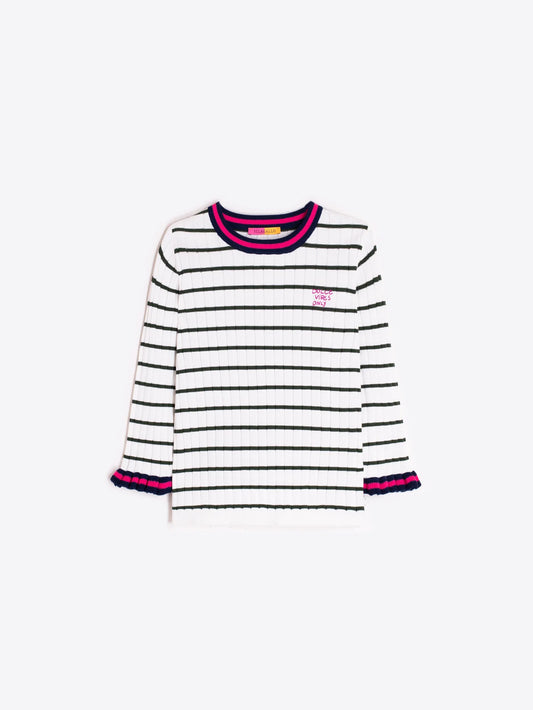 Striped Ruffle Knit Top
