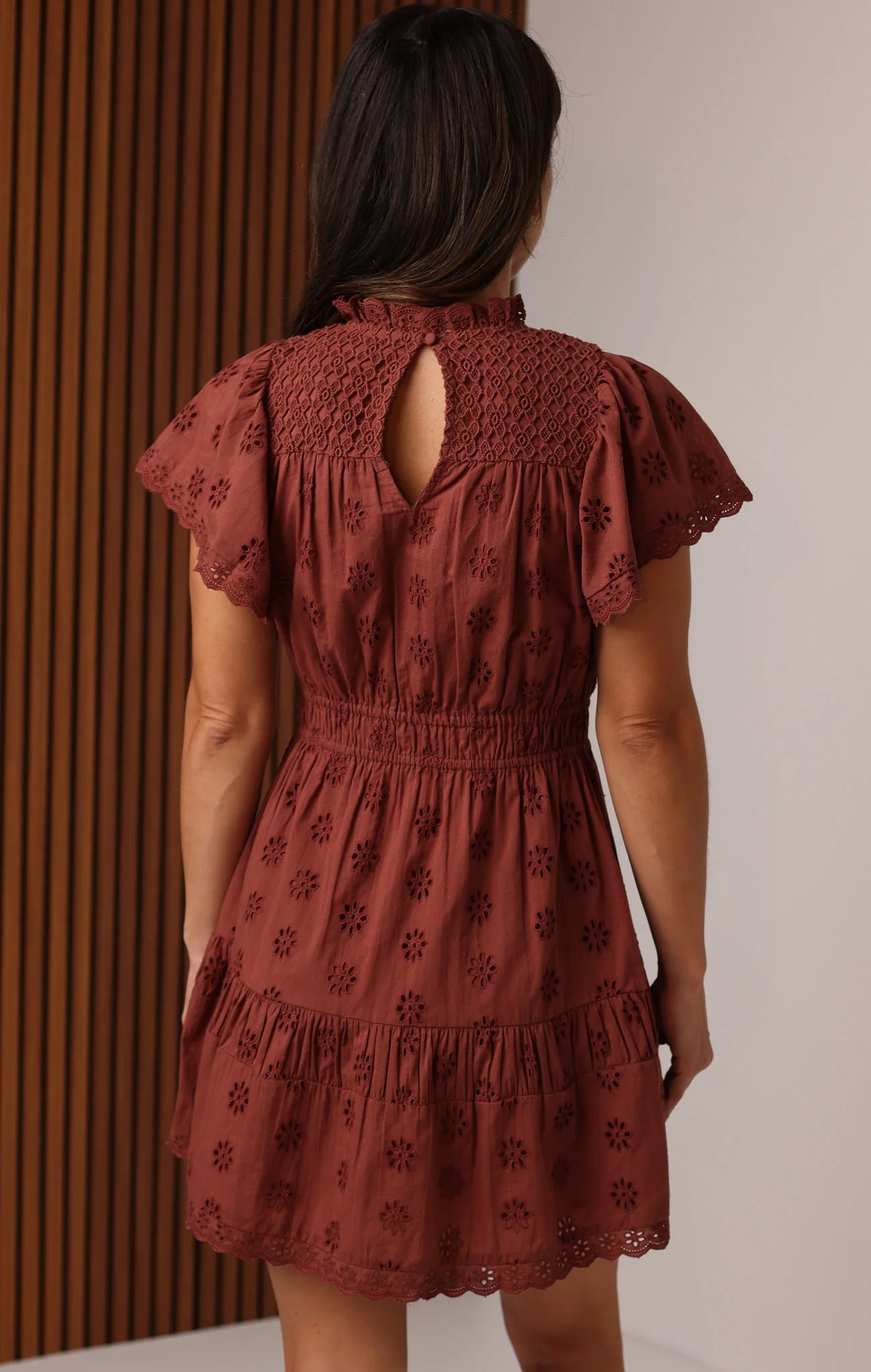 Aisha Mini Dress in Cinnamon Eyelet