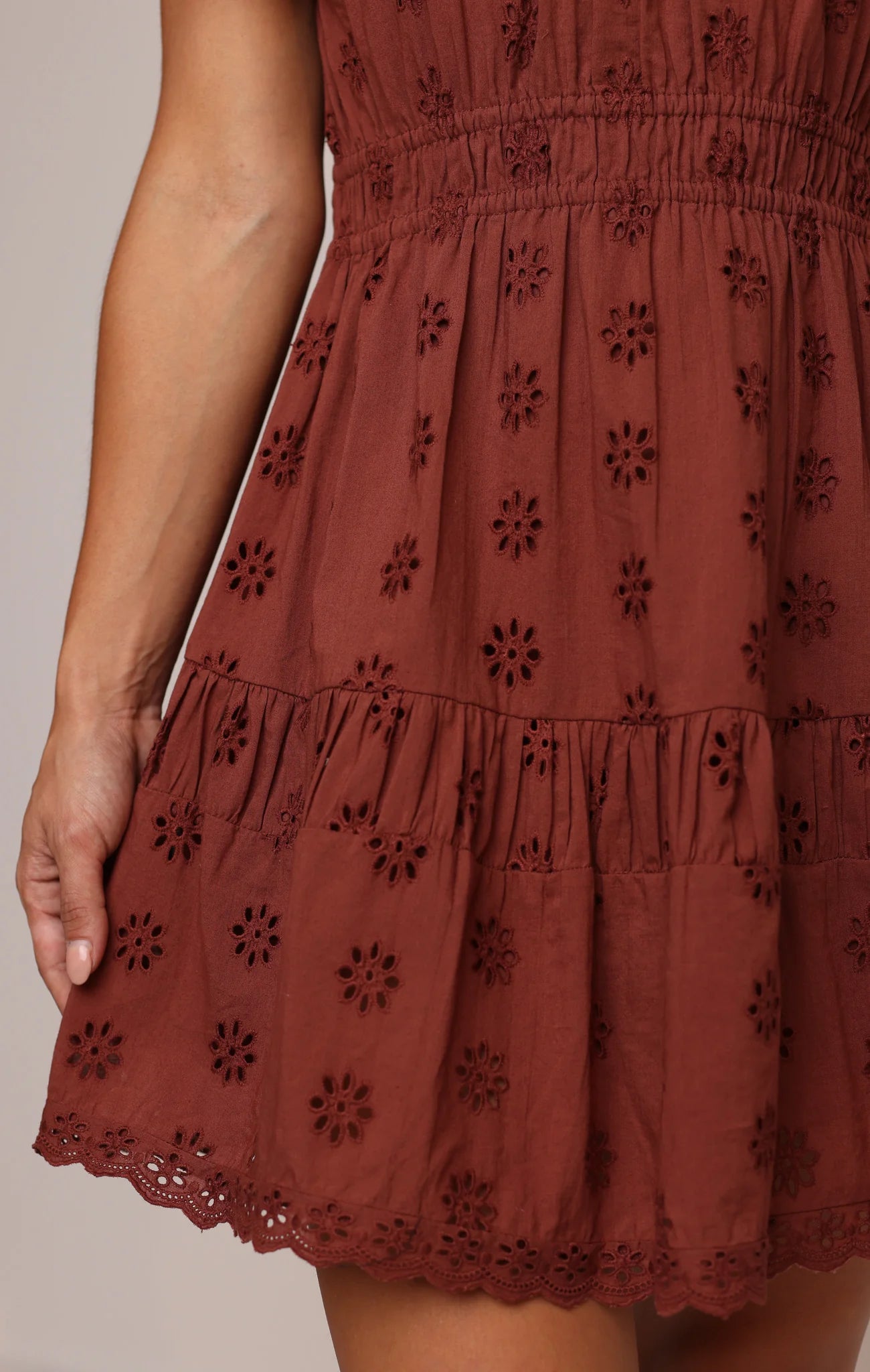 Aisha Mini Dress in Cinnamon Eyelet