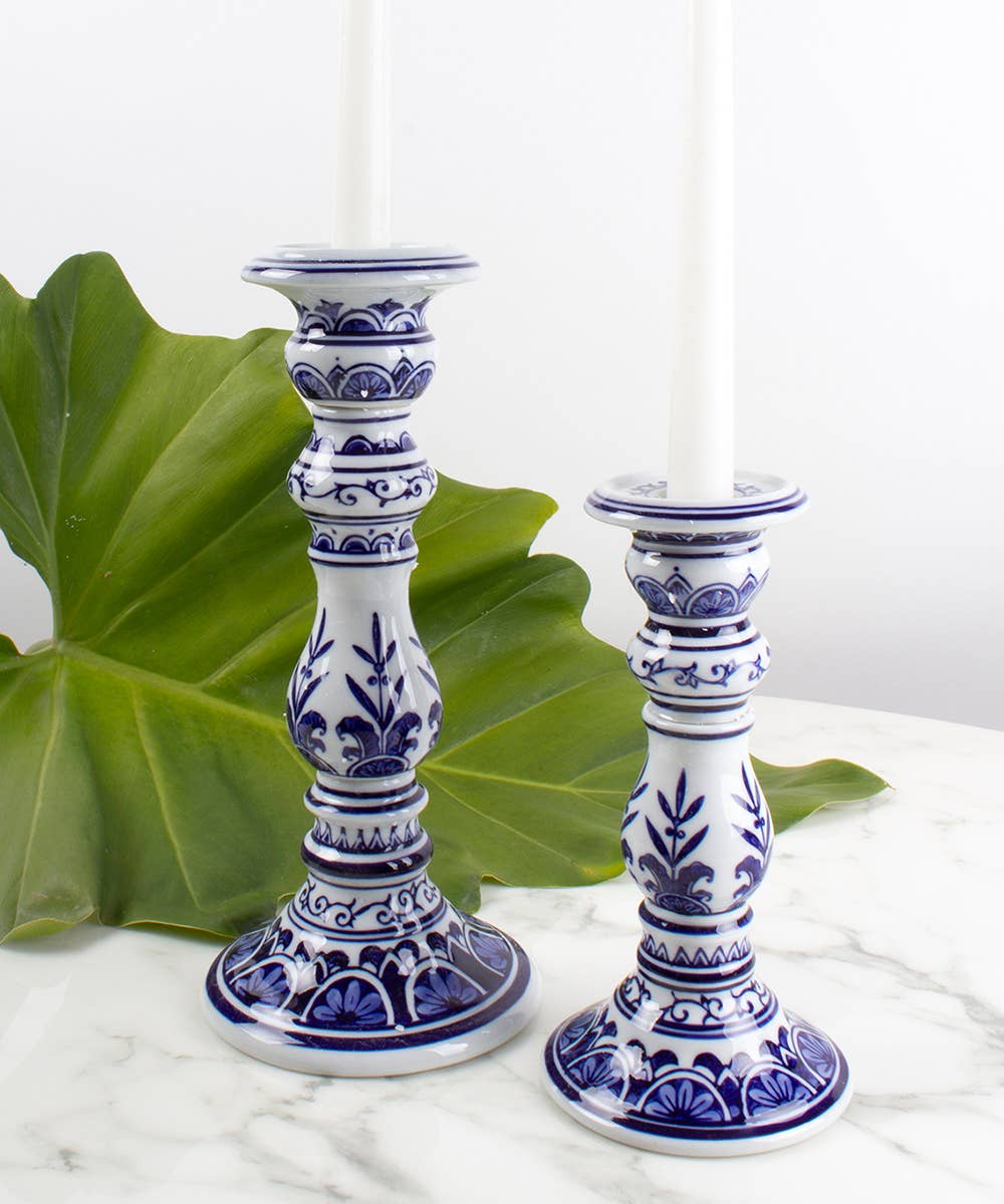 Porcelain Chinoiserie Candlestick Set - Large