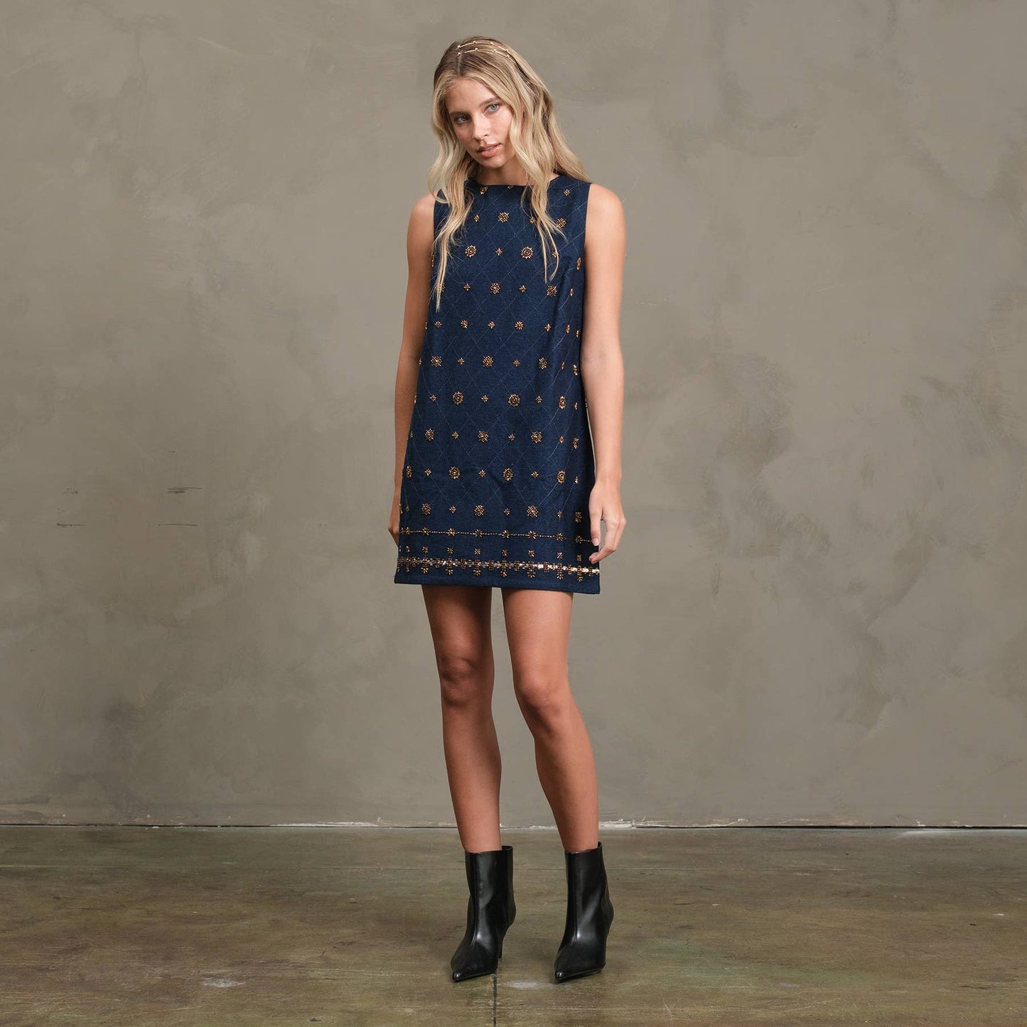 Embellished Denim Shift Dress