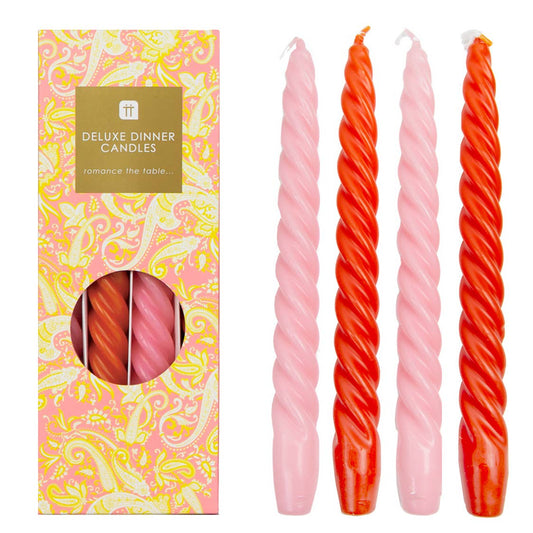 Orange & Pink Spiral Taper Candles | 4 Pack |
