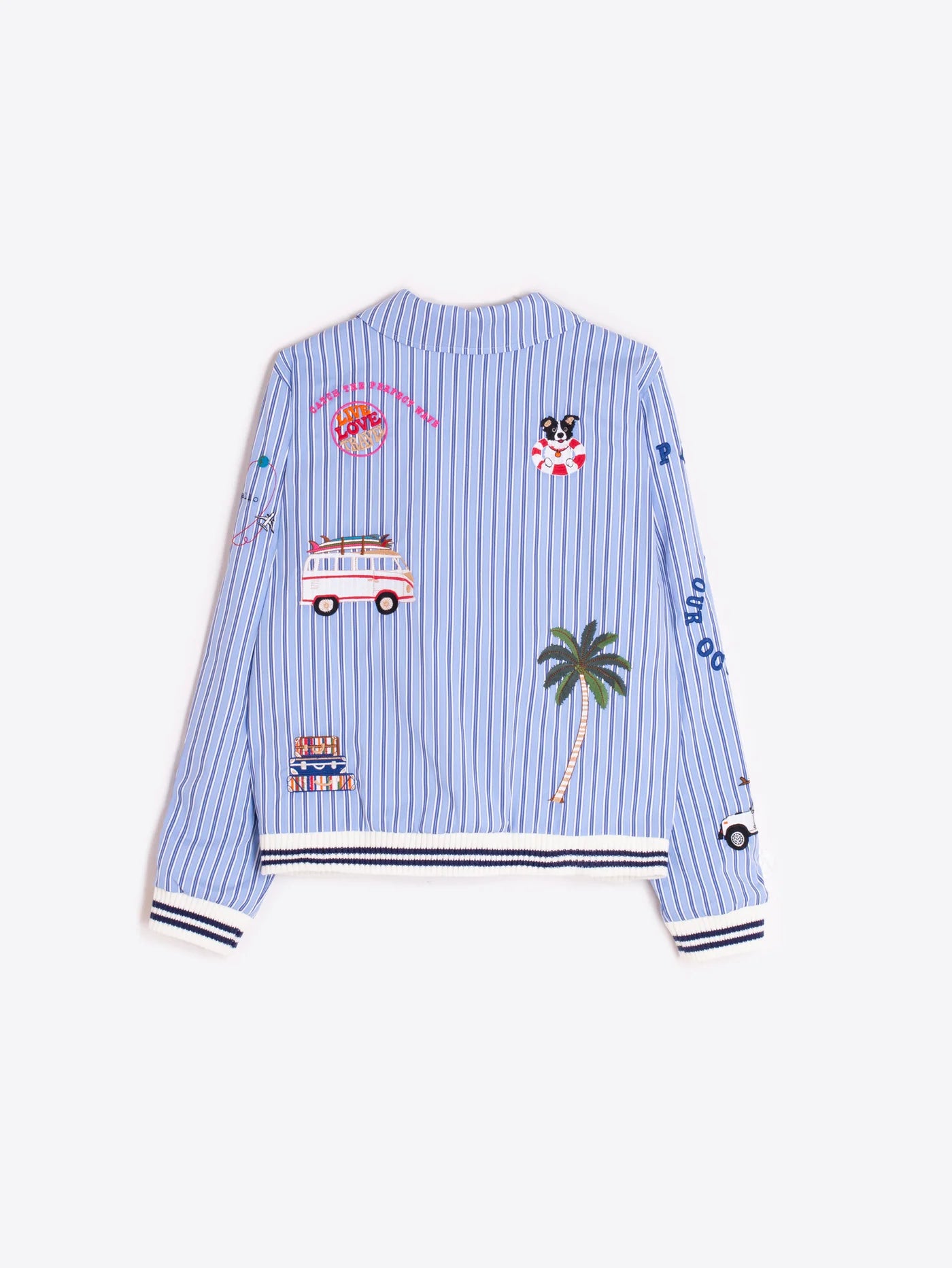 Blue Stripe Embroidered Bomber Jacket