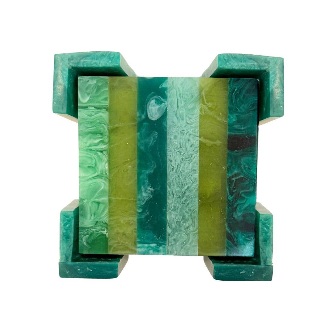Green Resin Striped Square Coaster, SumnerEdit