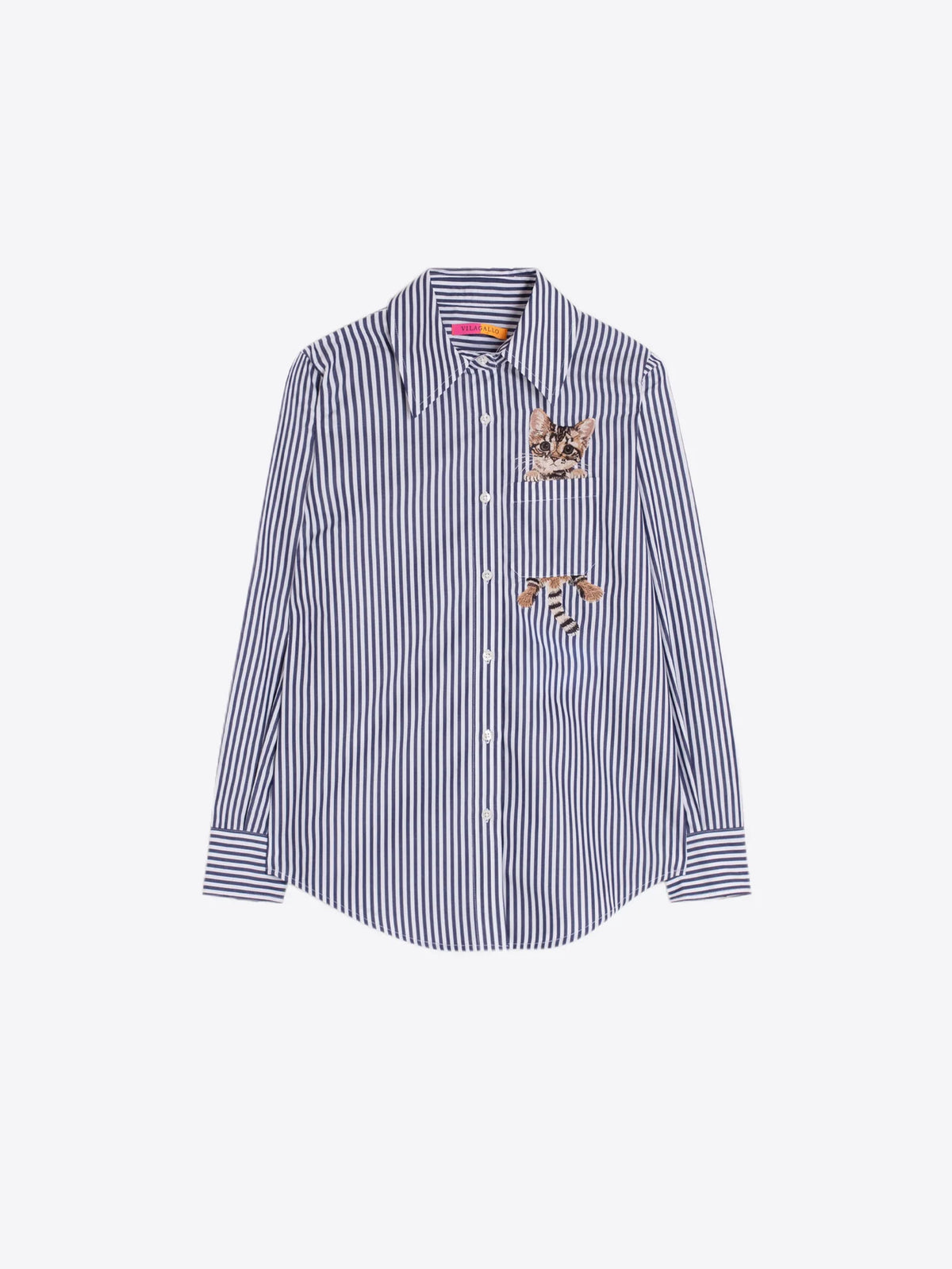 Striped Cat Embroidery Shirt