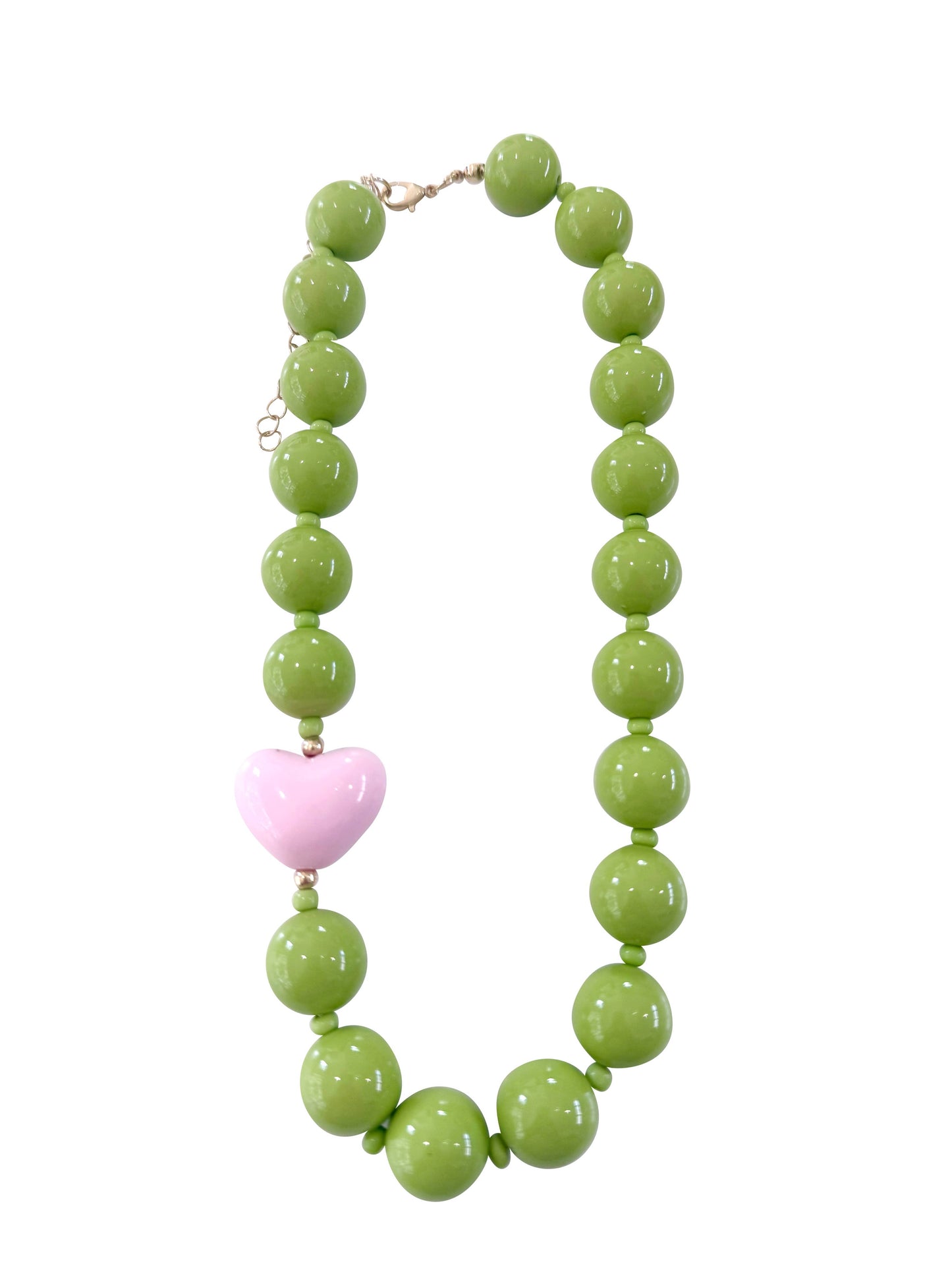 Judy Chunky Beaded Heart Necklace - Pink