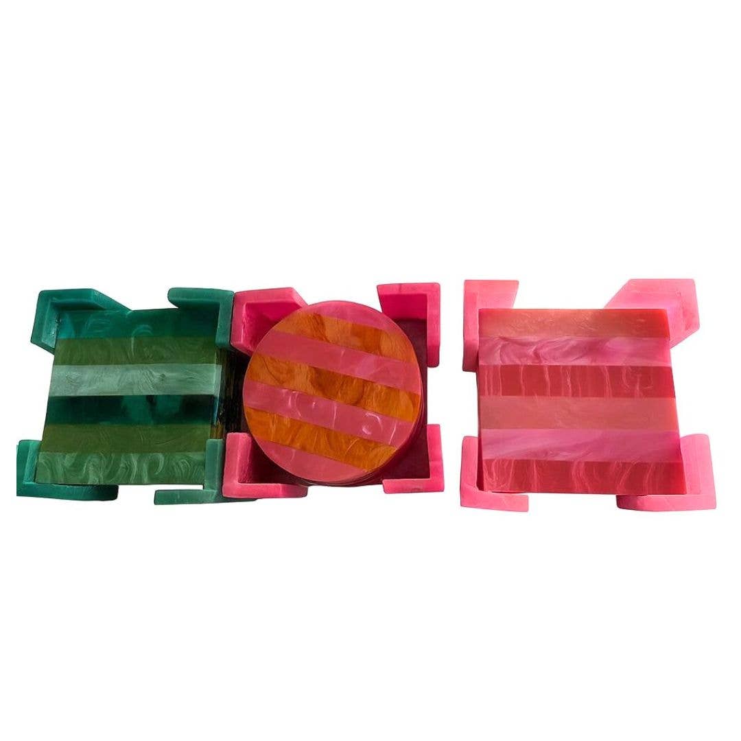 Pink Resin Striped Square Coaster, SumnerEdit