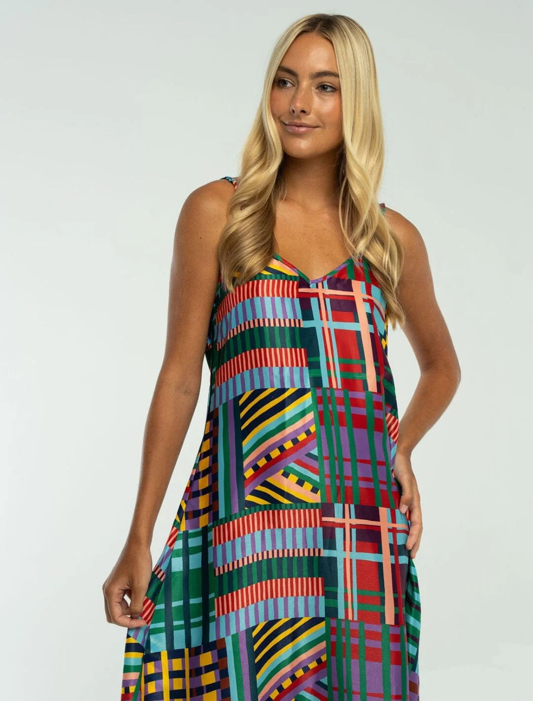 Camille Slip Dress in Jade Green Multi