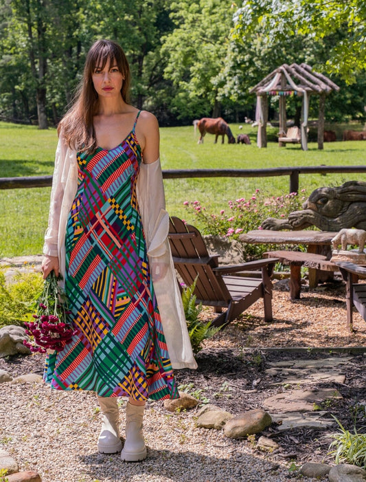 Camille Slip Dress in Jade Green Multi