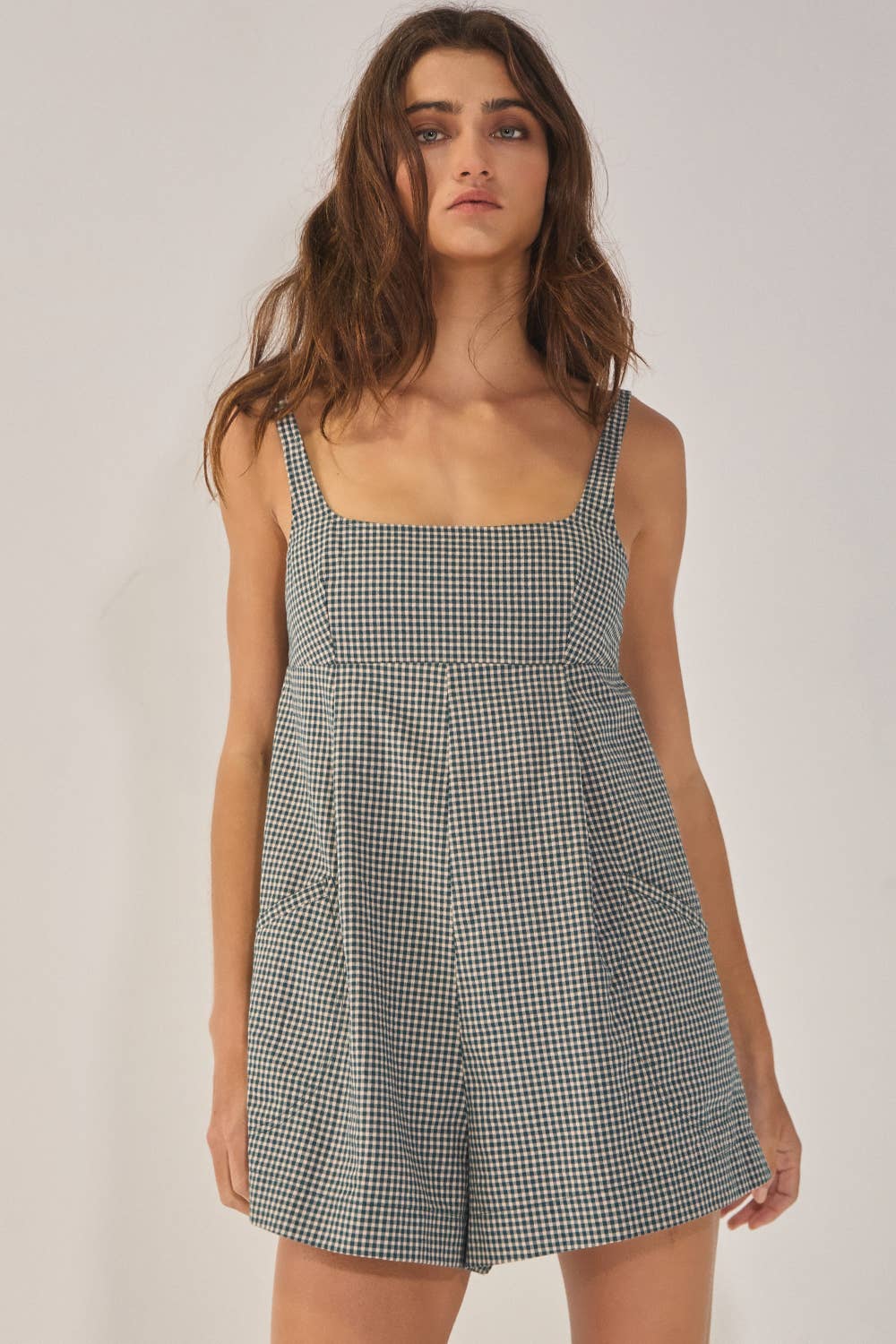 Relaxed Sleeveless Plaid Romper