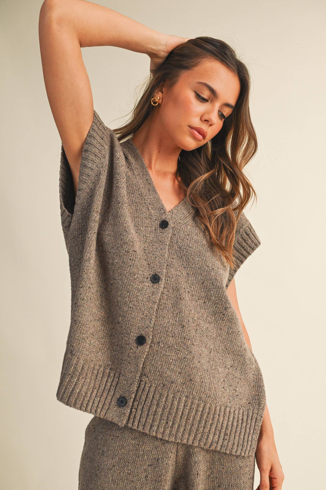 Oversized Button Front Sweater Vest