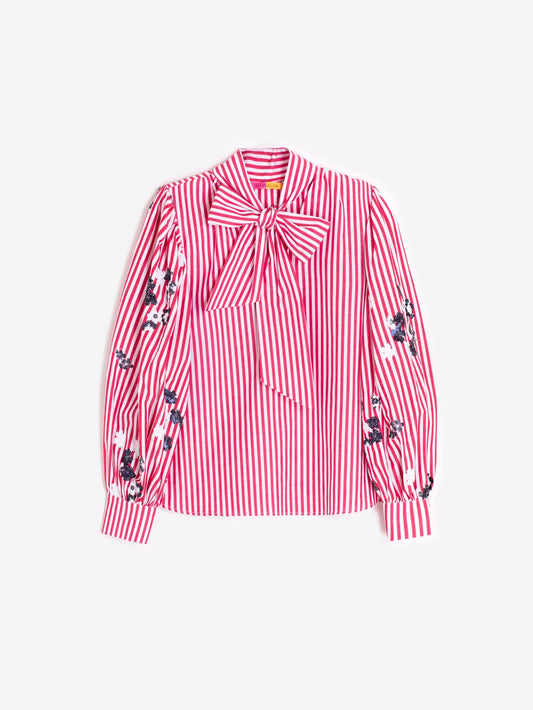 Sequin Stripe Bow Top