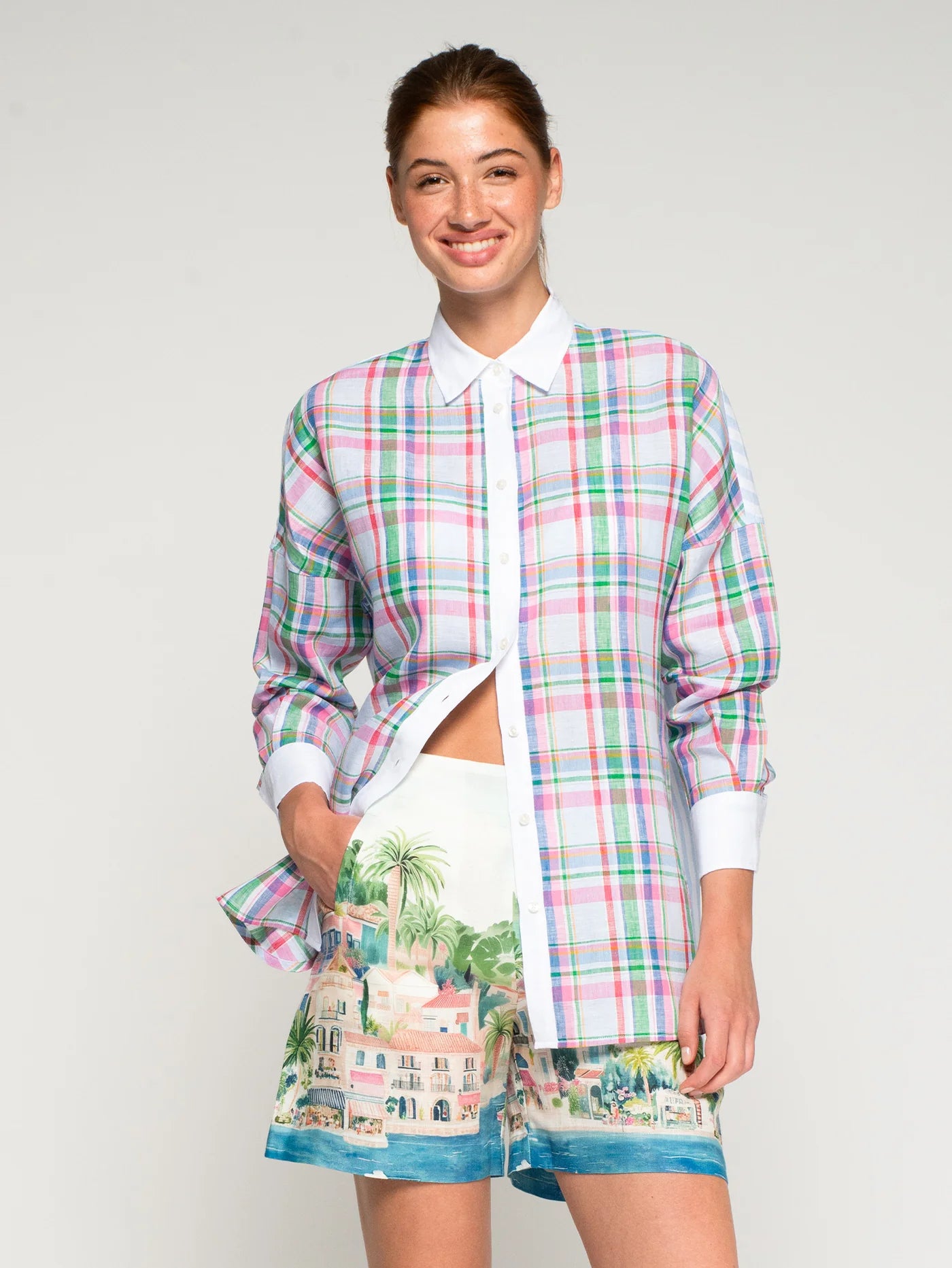Embroidered Oversized Linen Blouse