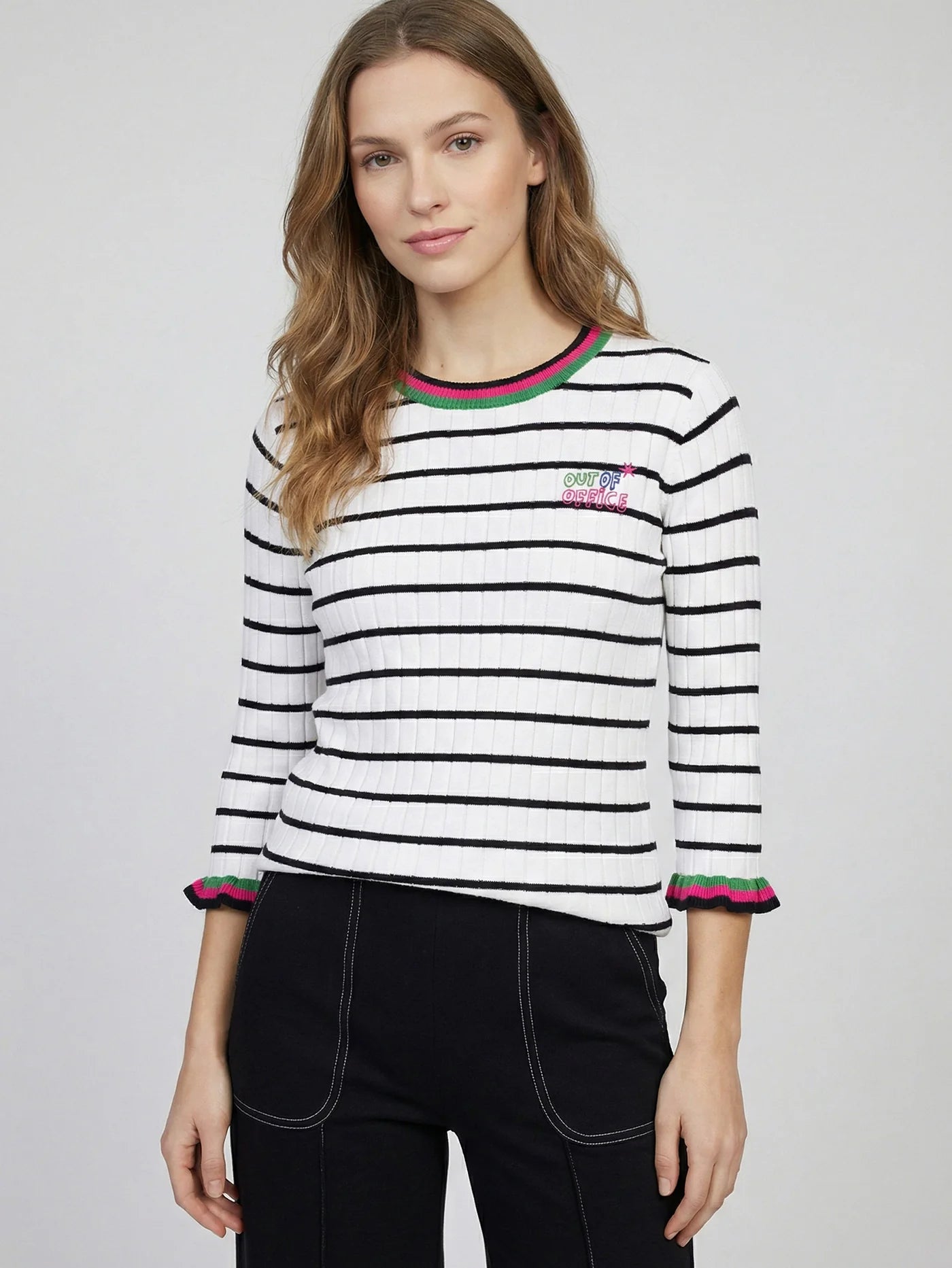 Striped Ruffle Knit Top
