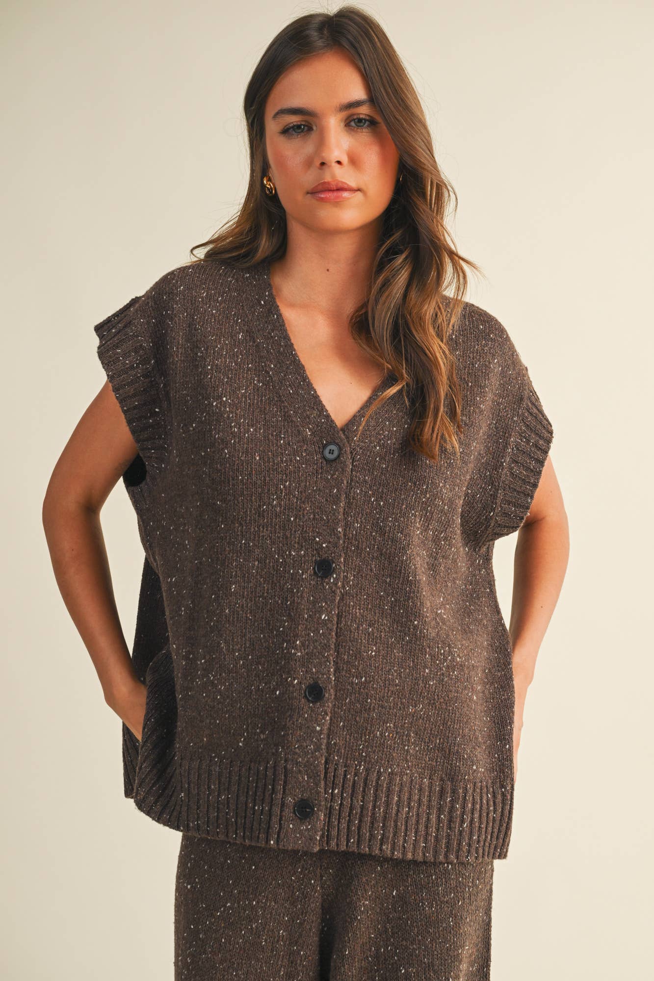 Oversized Button Front Sweater Vest