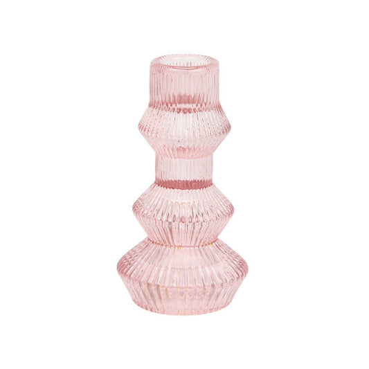 Ribbed Pink Glass Candle Holder | Mothers Day Gifts |