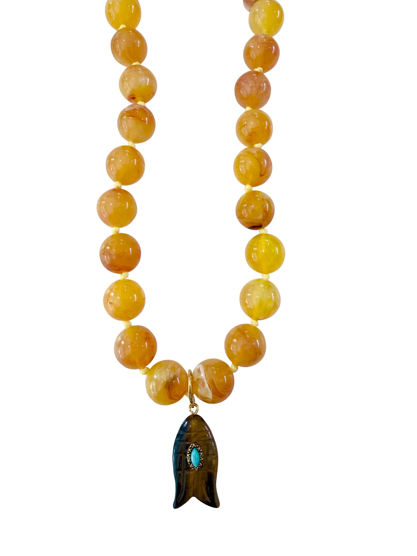 Kiawah Beaded Fish Charm Necklace- Yellow