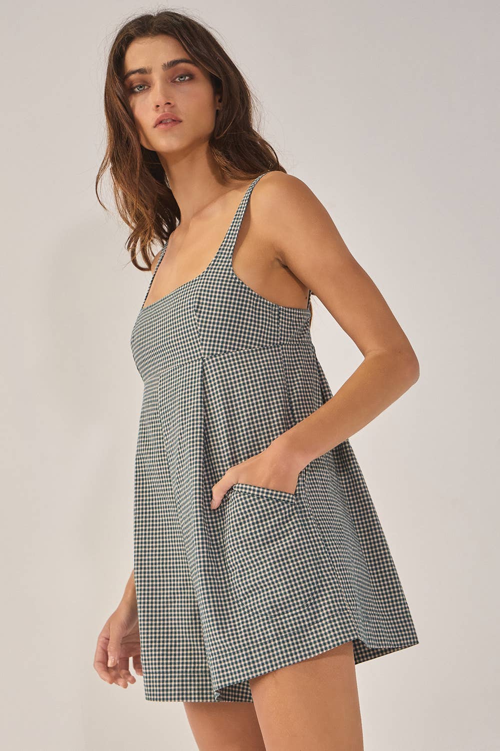 Relaxed Sleeveless Plaid Romper