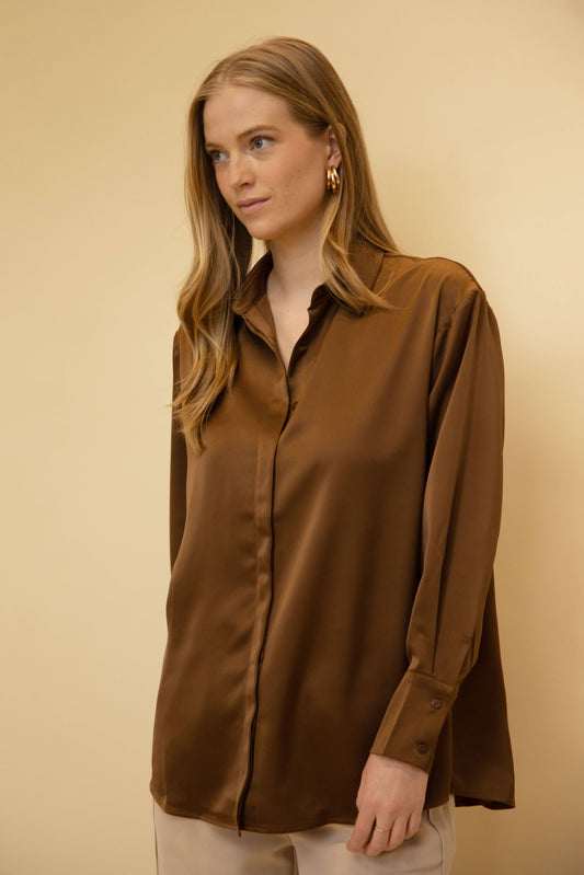 Satin Placket Cover Button Up Shirt