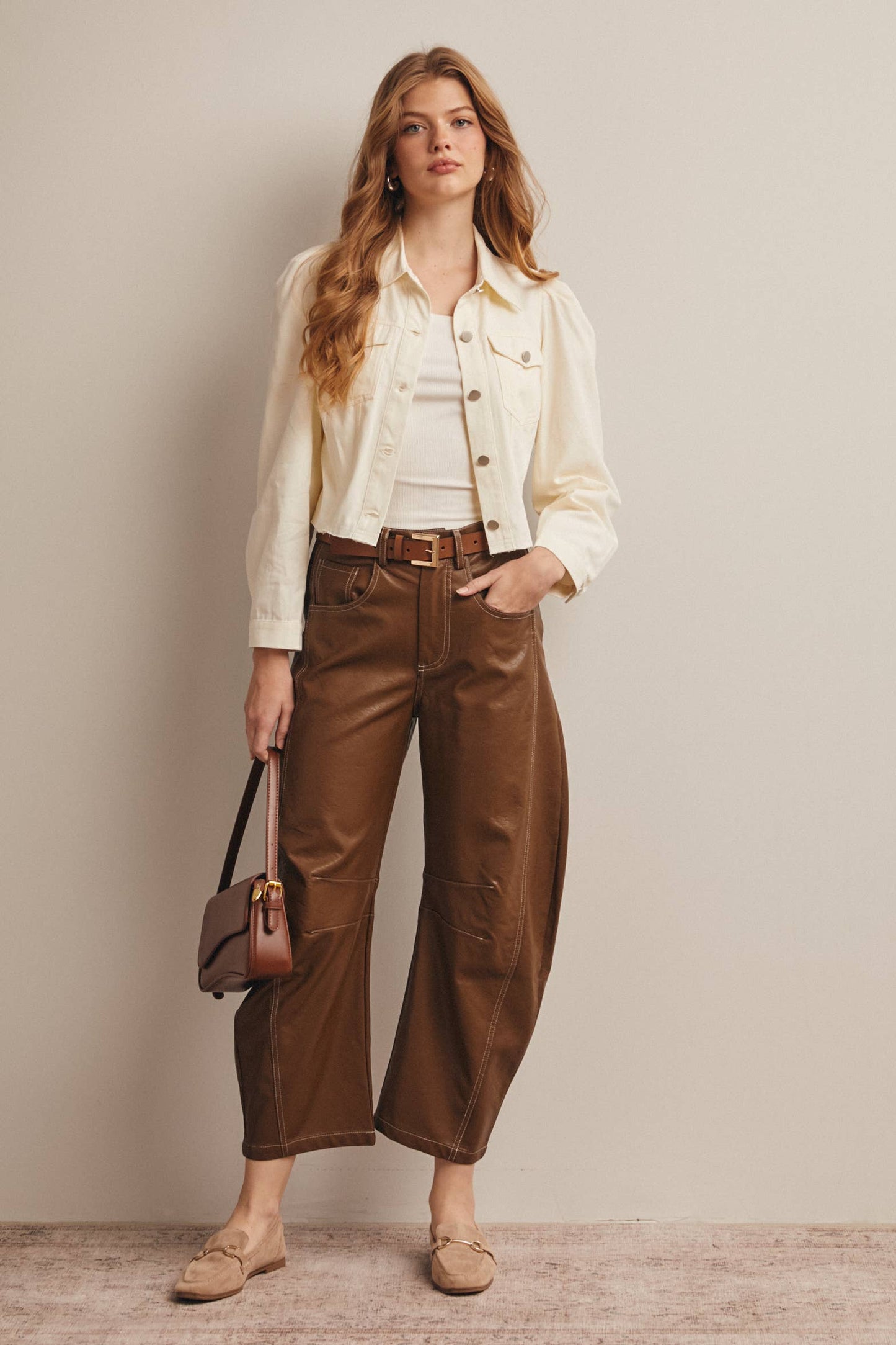 Faux Leather Barrel Pants