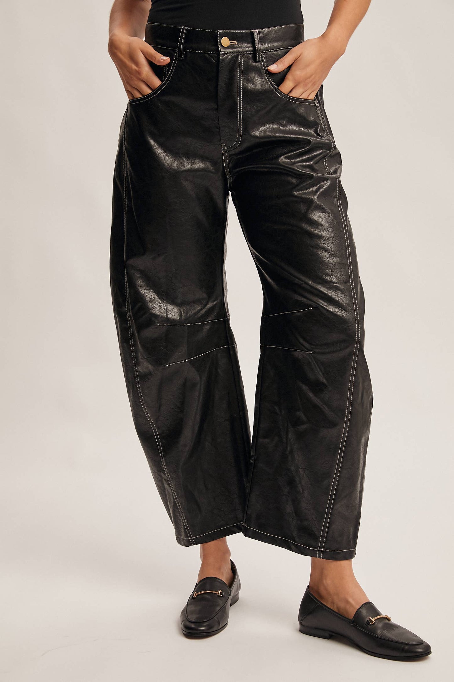 Faux Leather Barrel Pants