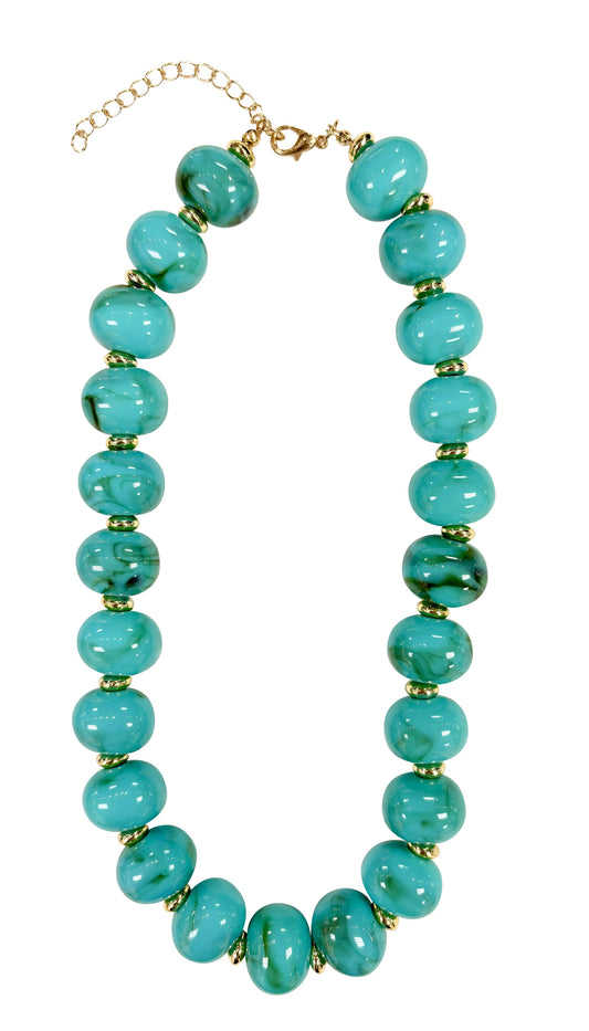 Marble Chunky Beaded Necklace- Turquoise