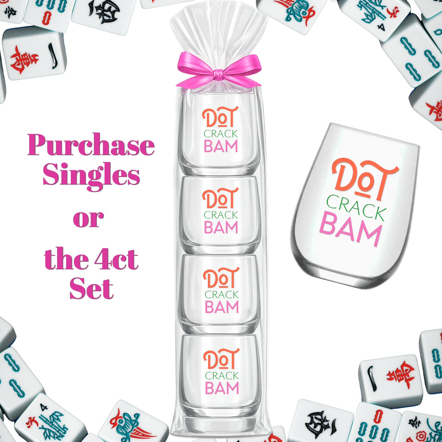 Mahjong Stemless Wine Glass "Dot Crack Bam" - Single 1ct