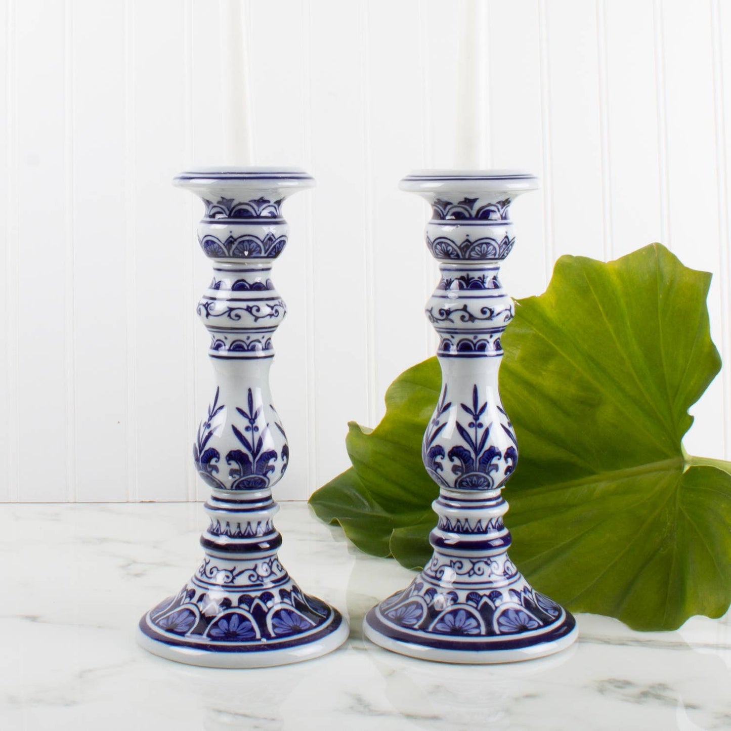 Porcelain Chinoiserie Candlestick Set - Large