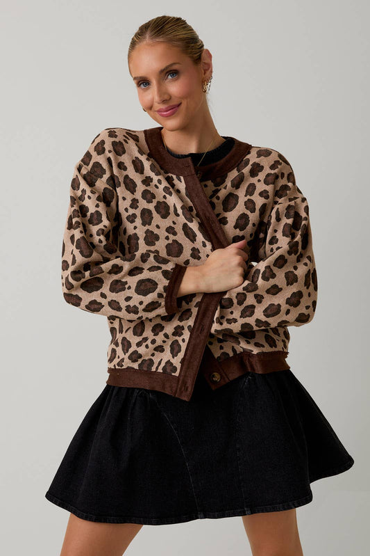 French Terry Animal Print Cardigan
