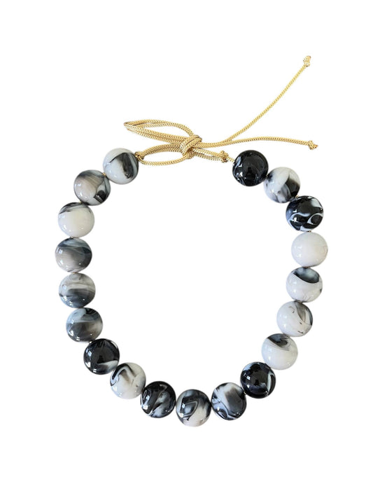 Chunky Beaded Necklace - Marbled Black