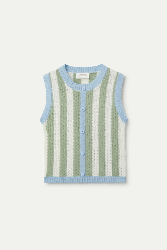 Green Striped Sleeveless Knit Top