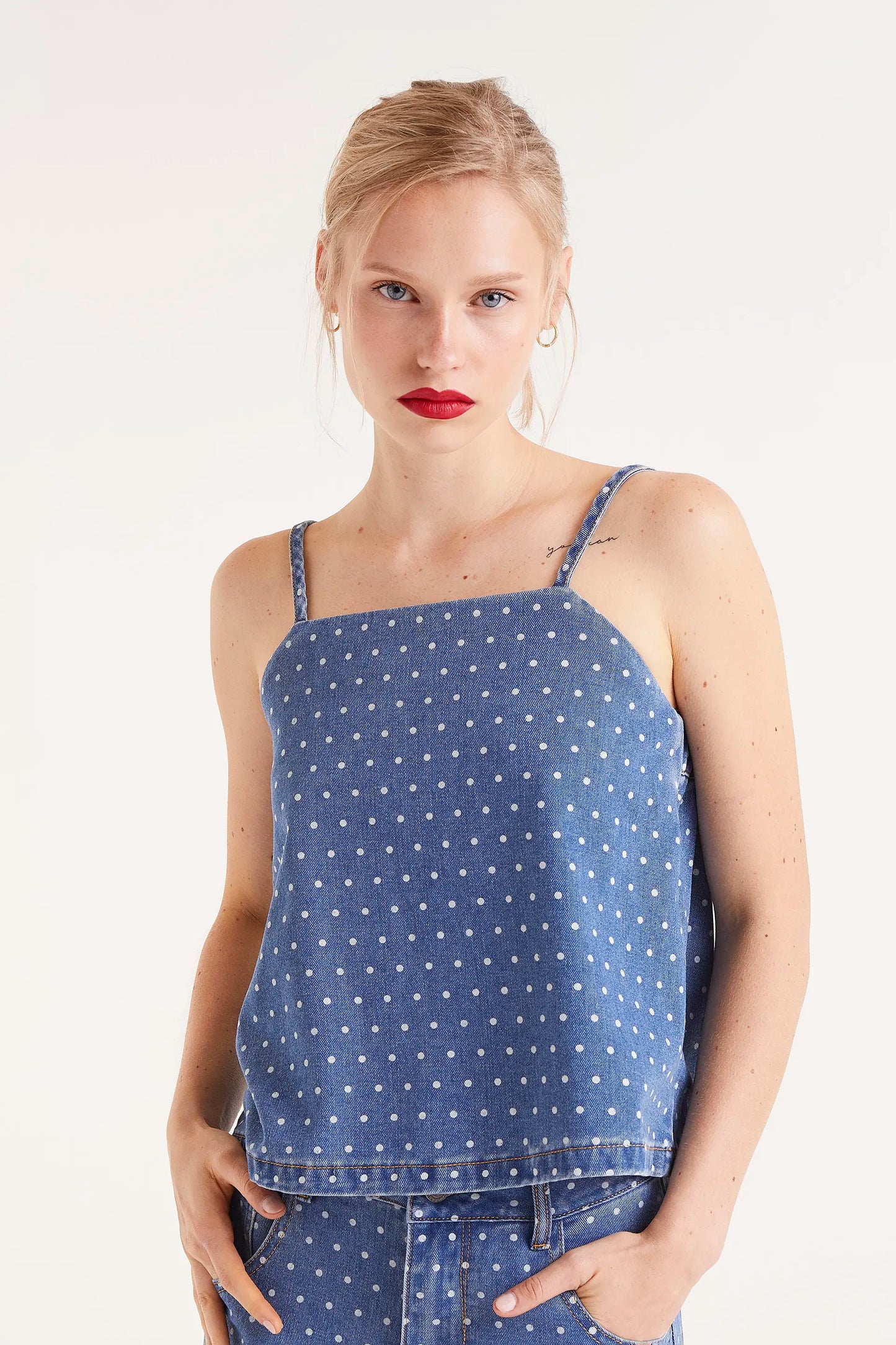 Polka Denim Tank Top