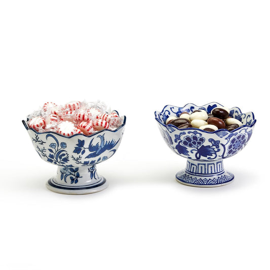 Blue and White Scalloped Edge Footed Bowl