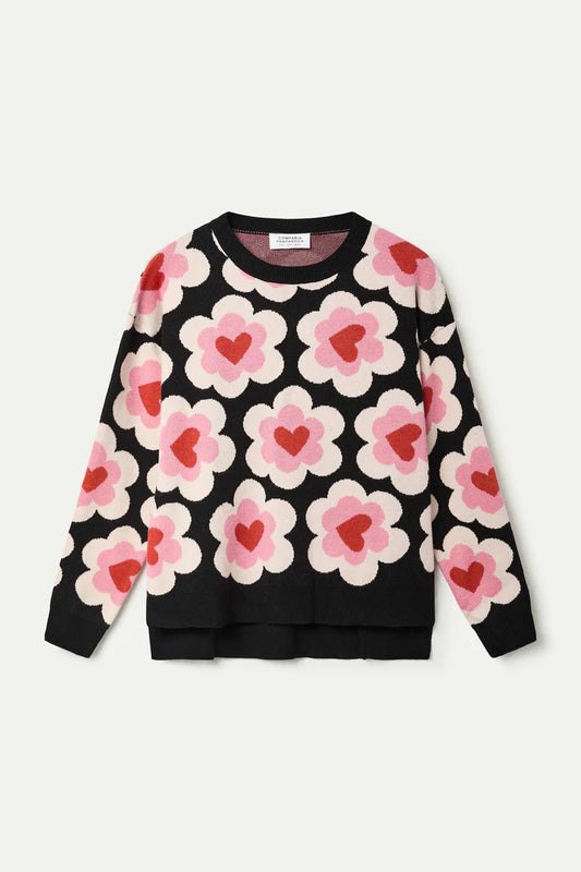 Sweetheart Print Jacquard Knit Top