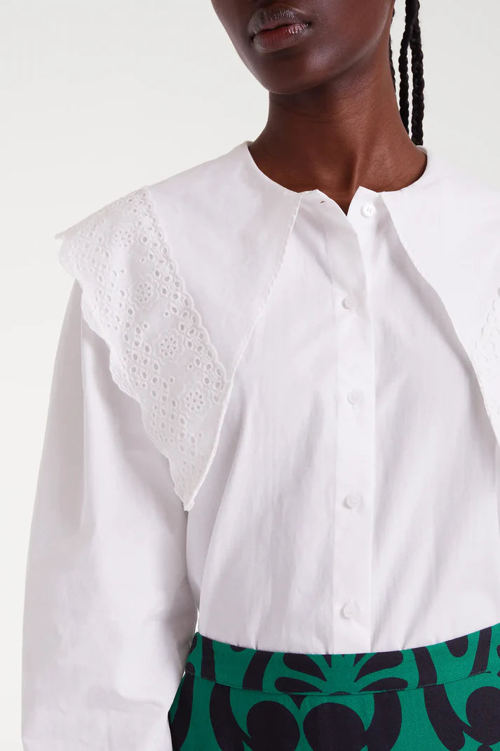 Lapel Blouse in White Eyelet