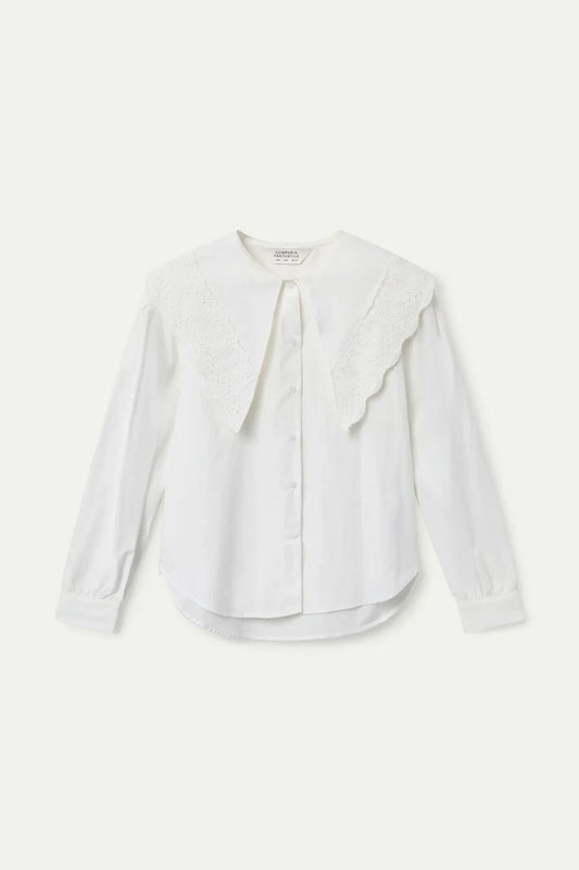 Lapel Blouse in White Eyelet