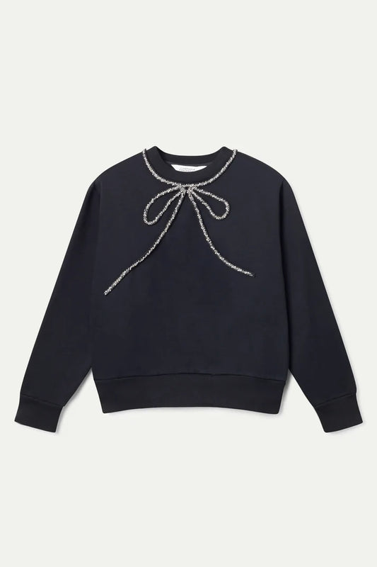 Jewel Neck & Bow Crewneck Sweatshirt