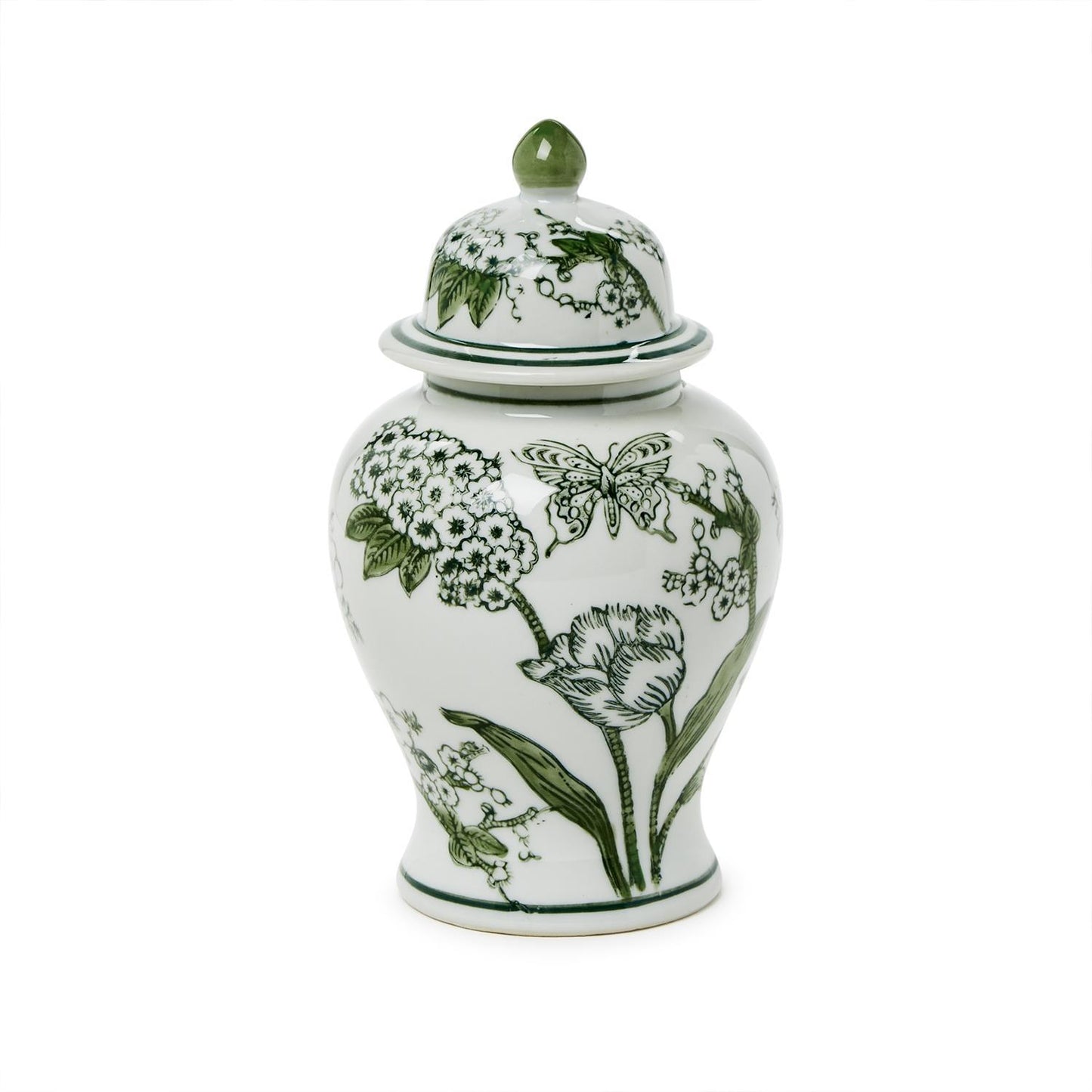 Green Primrose and Lotus 8" Lidded Jar