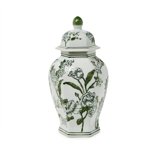 Green Primrose and Lotus 14" Lidded Jar